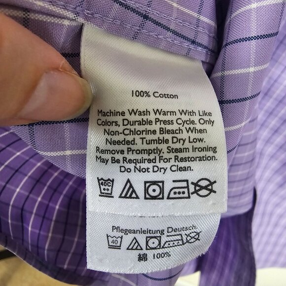 Eddie Bauer Mens Plaid Purple Button Down Shirt Sz XL Wrinkle Resistant Relaxed - Picture 8 of 8